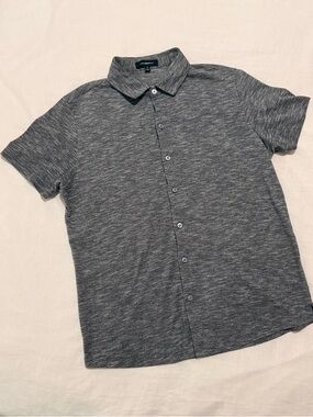 WestZeroOne Men’s Gray Slub Knit Short Sleeve Button Down - Size Medium